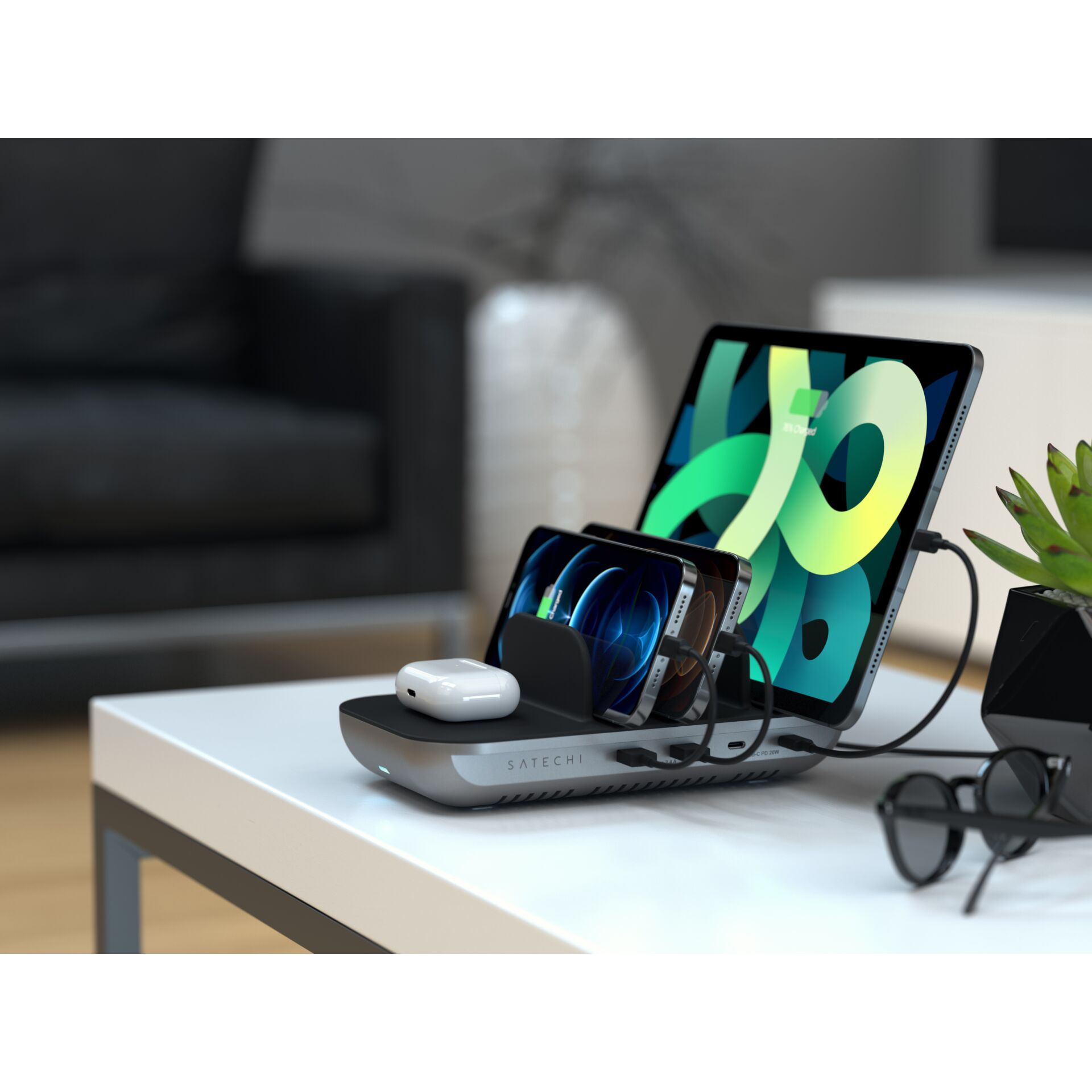 (70W) Qi Wireless Ladepad   4-fach USB Multi-Dockingstation Ladestation Halterung (ST-WCS5PM-EU) - Space Gray