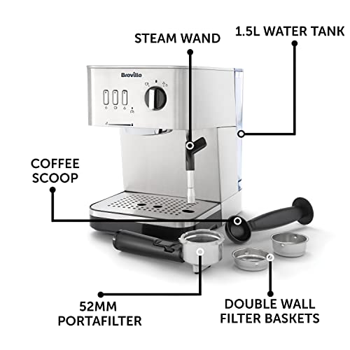 Breville Bijou VCF149 Machine à expresso, cappuccino et latte automatique et manuelle avec pompe à 15 bars et baguette à vapeur Argenté : Cuisine et Maison