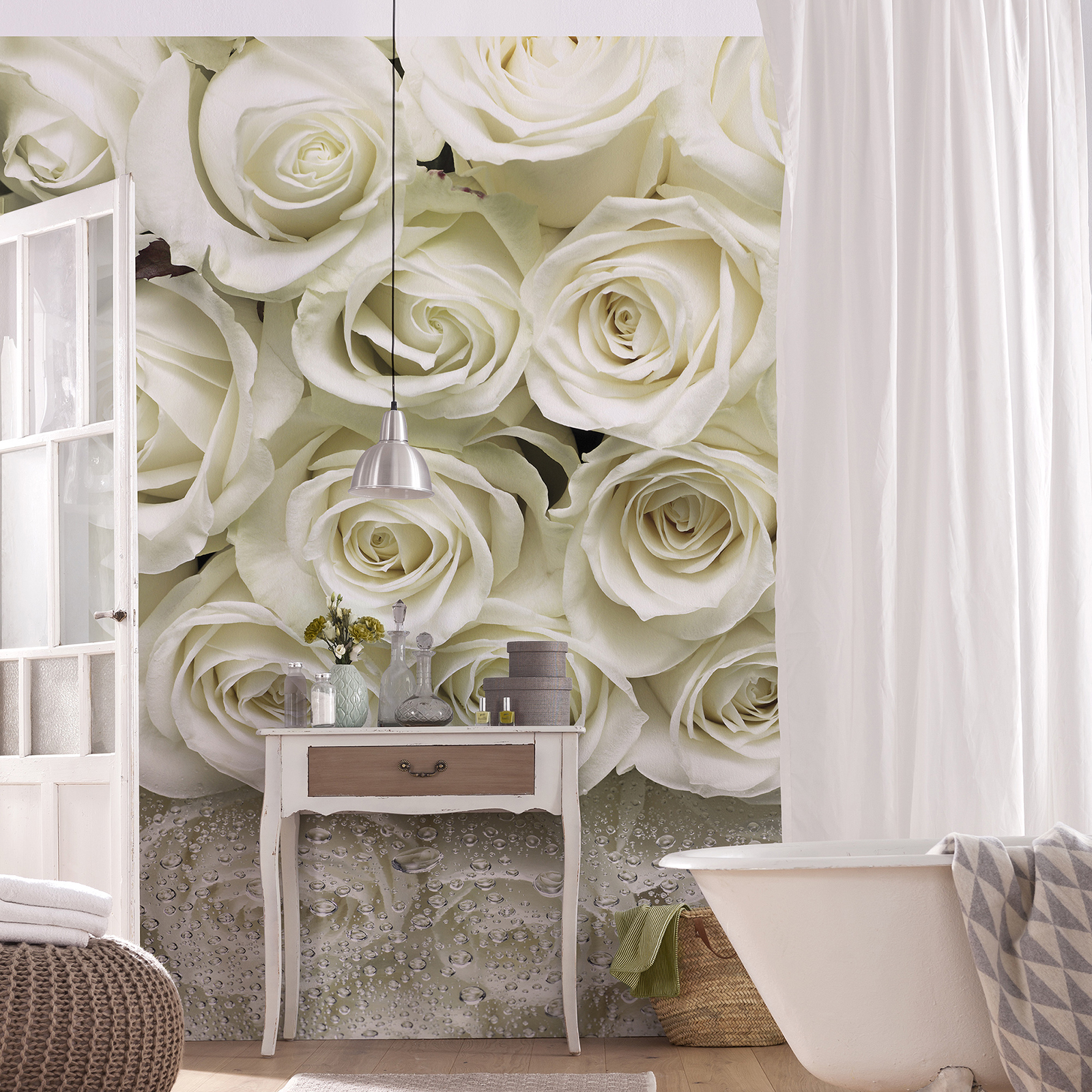 Papier-Fototapete A LA ROSE - creme - 3,68 Meter