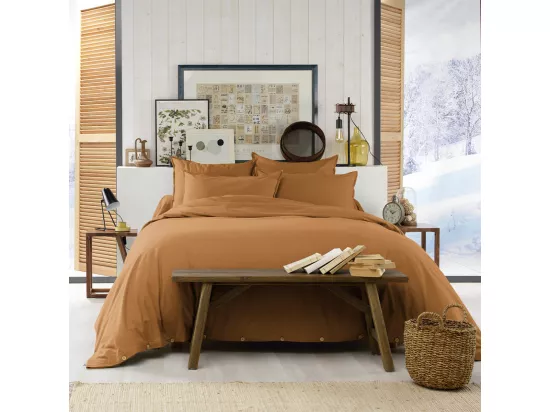 HEDDA - Housse de Couette 200x200cm Flanelle de Coton Coloris Camel