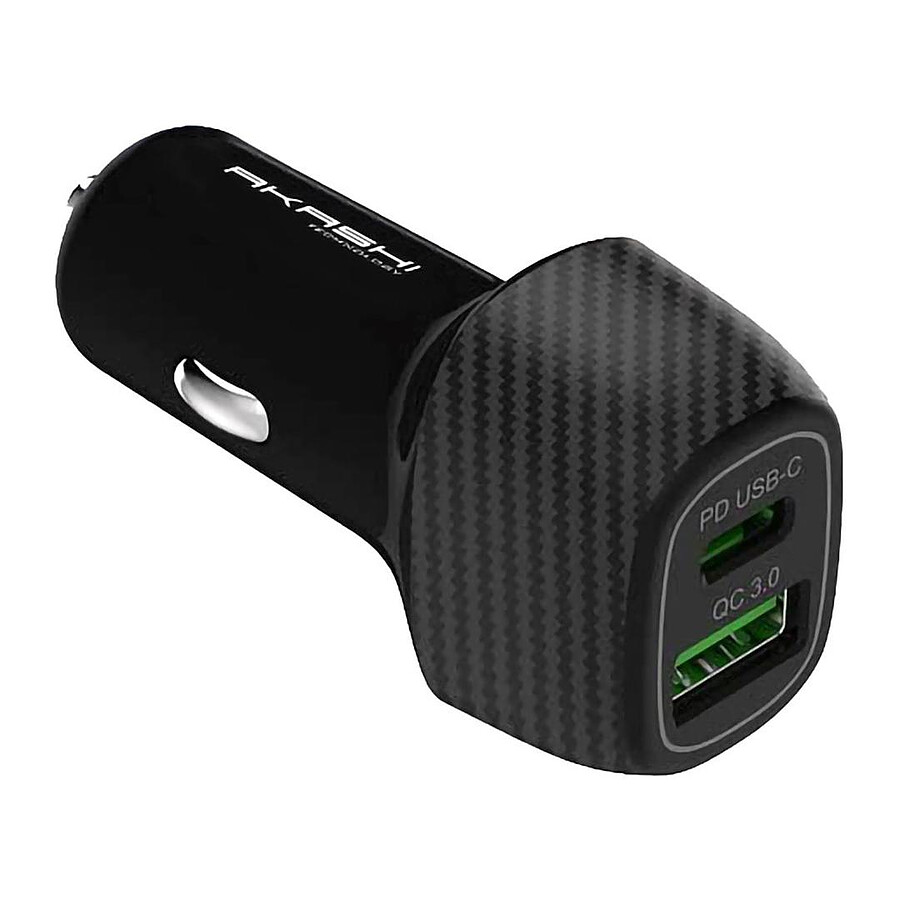 Akashi Turbo Chargeur Allume Cigare USB-C 18W + USB-A Quick Charge 3.0