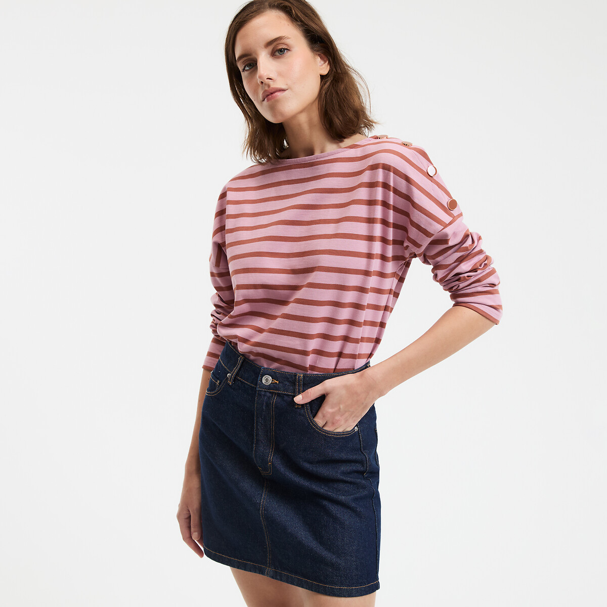 COLEÇÕES LA REDOUTE<br>Camisa azul marinho com volume solto, Signature AIMIE