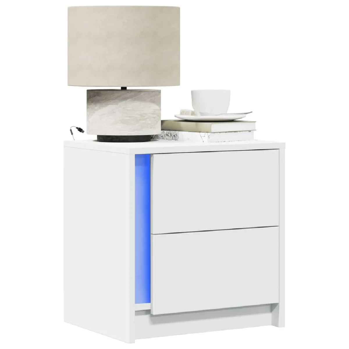 vidaXL Armoire de chevet LED - Blanc
