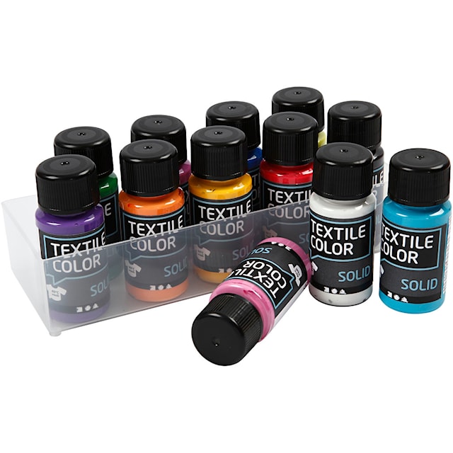 Tekstilfarge, dekkende, ass. farger, 12x50 ml/ 1 pk.