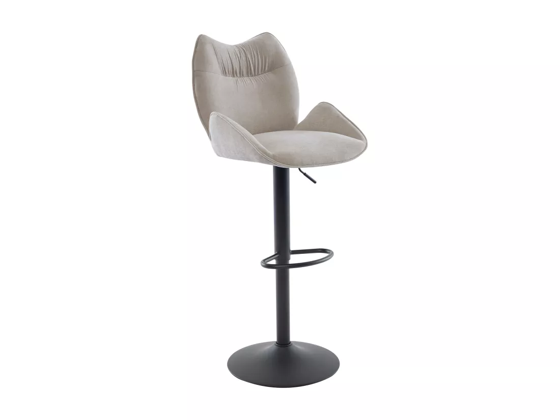 Lot de 2 tabourets de bar en tissu et métal noir - Hauteur réglable - Beige - LILAYA