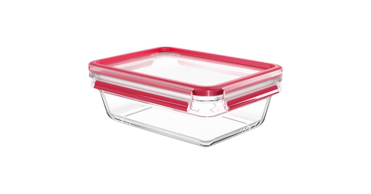 EmsaClip & Close Glazen vershoudbakje  1,3 L doos  (Transparant/rood, rechthoekig)