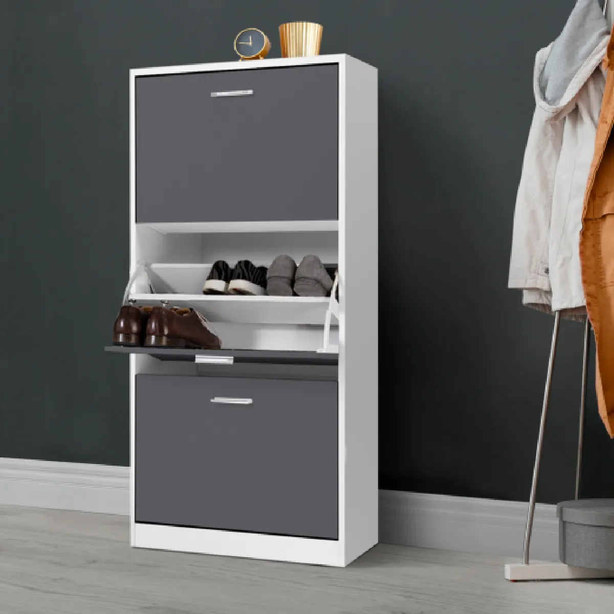 Idmarket MARKET KLARK - Blanc 3 portes grises