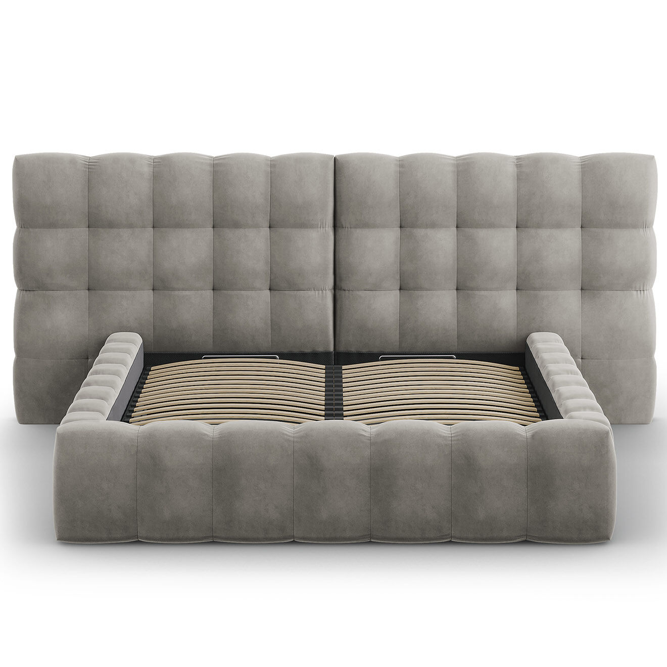 Cosmopolitan Design Lit avec coffre de rangement Bali Velours gris clair - 140x200 cm