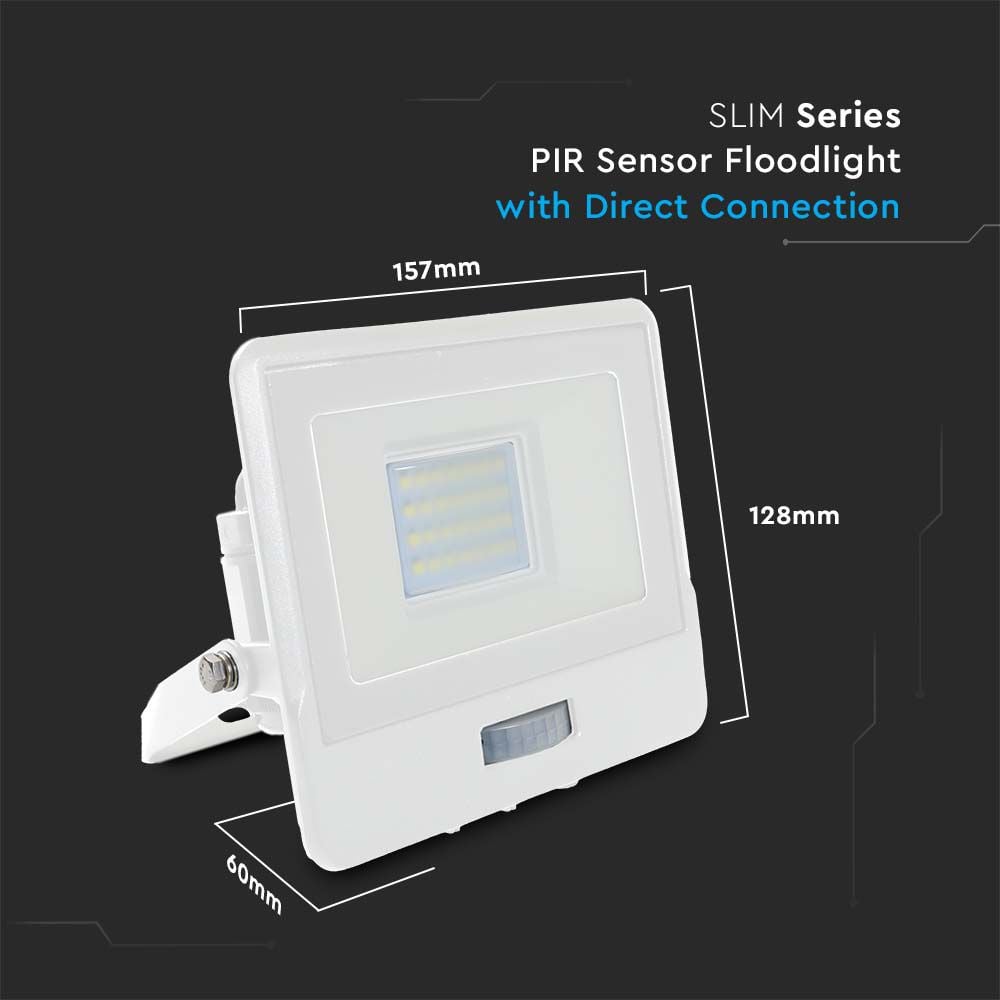 LED-schijnwerper met PIR-sensor - Samsung - IP65 - Wit - 20W - 1510 lumen - 6500K - 5 jaar - Modelnr.: VT-128S-W