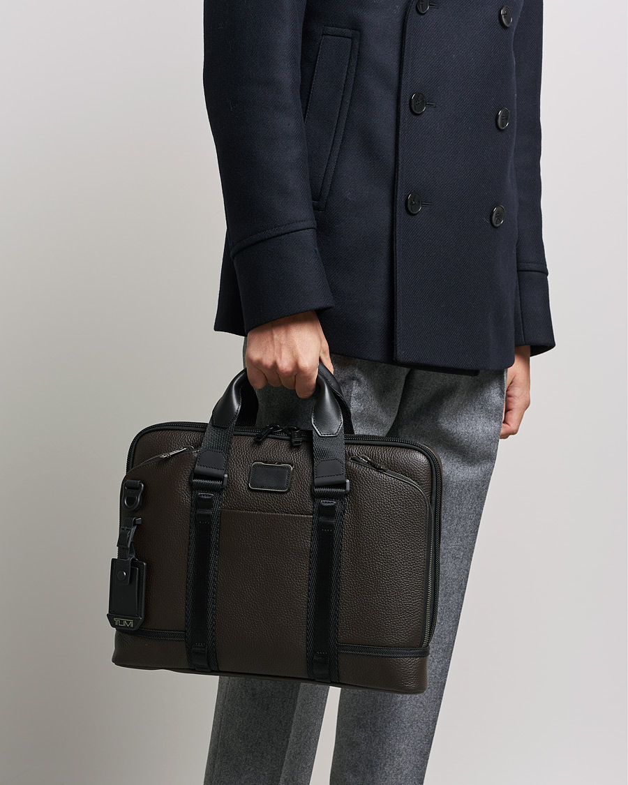 TUMI Alpha Bravo Acadamy Leather Brief Dark Brown