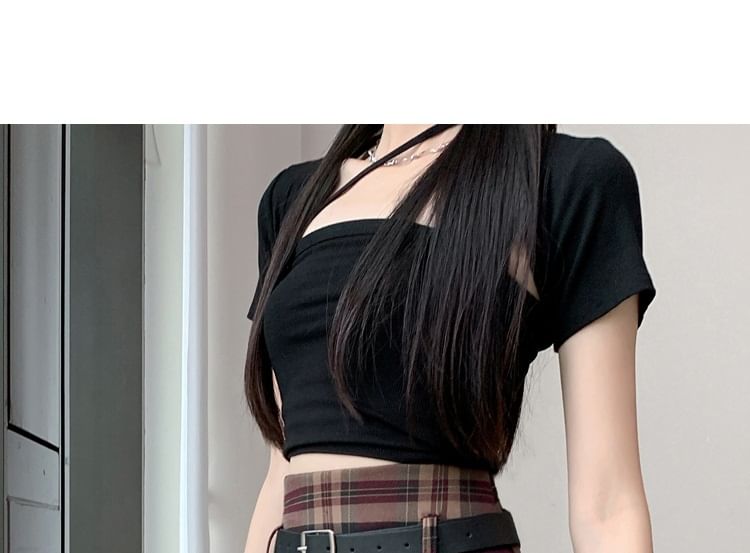 Dute - Hoge taille geruite mini geplooide rok