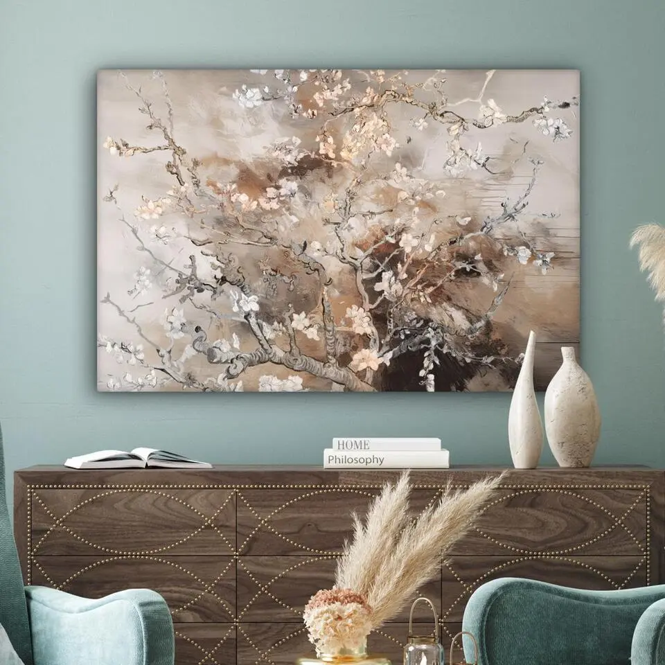 MuchoWow Canvas Schilderij 120x80cm Amandelbloesem Kunst Van