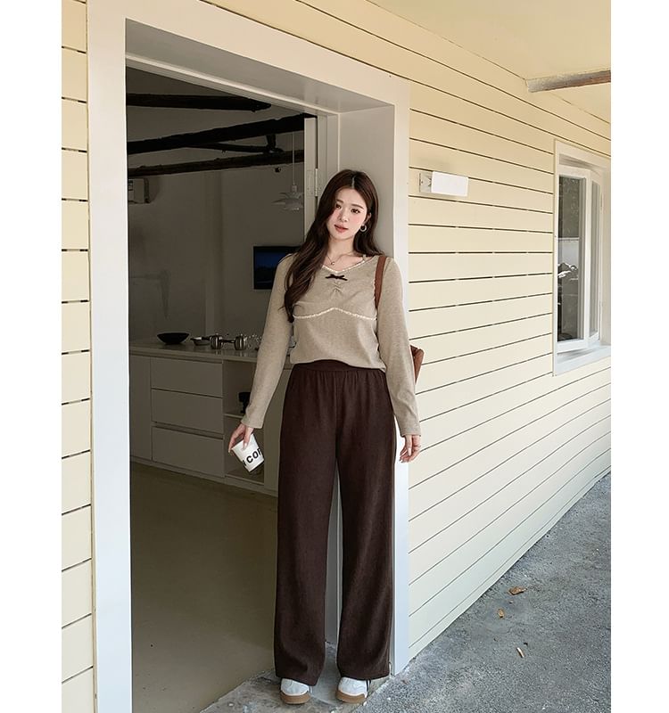 Appelsin - Corduroy broek met hoge taille en wijde pijpen
