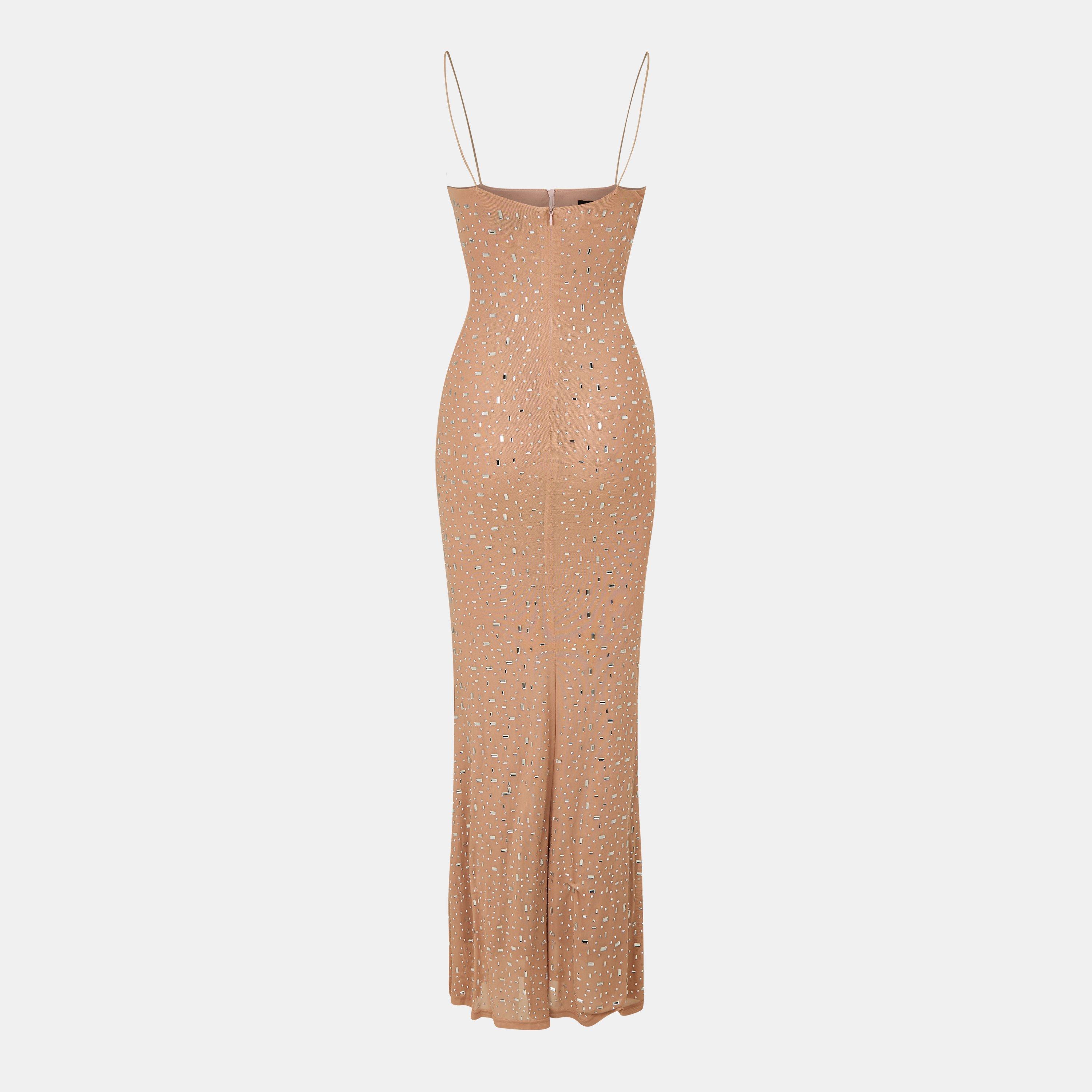 Missy Empire ME Rhinestone Embellished Mesh Maxi Dress Womens