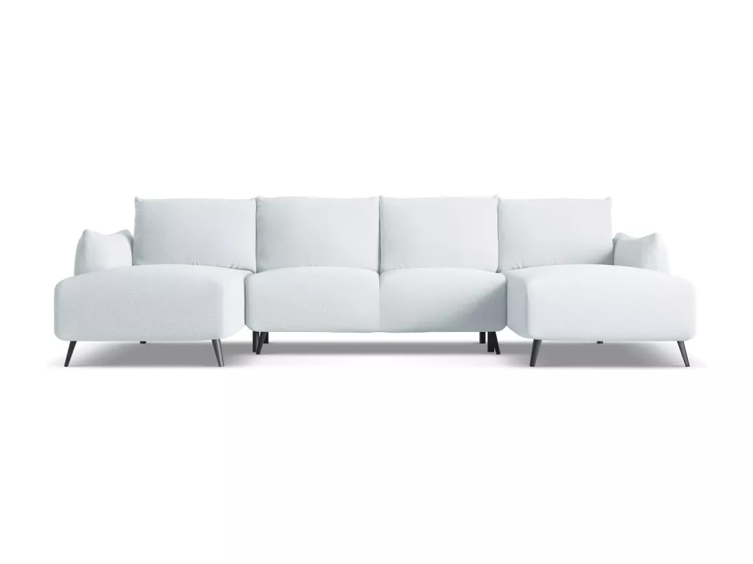 Canapé d'angle panoramique convertible en tissu chenille - bleu clair - MALIE