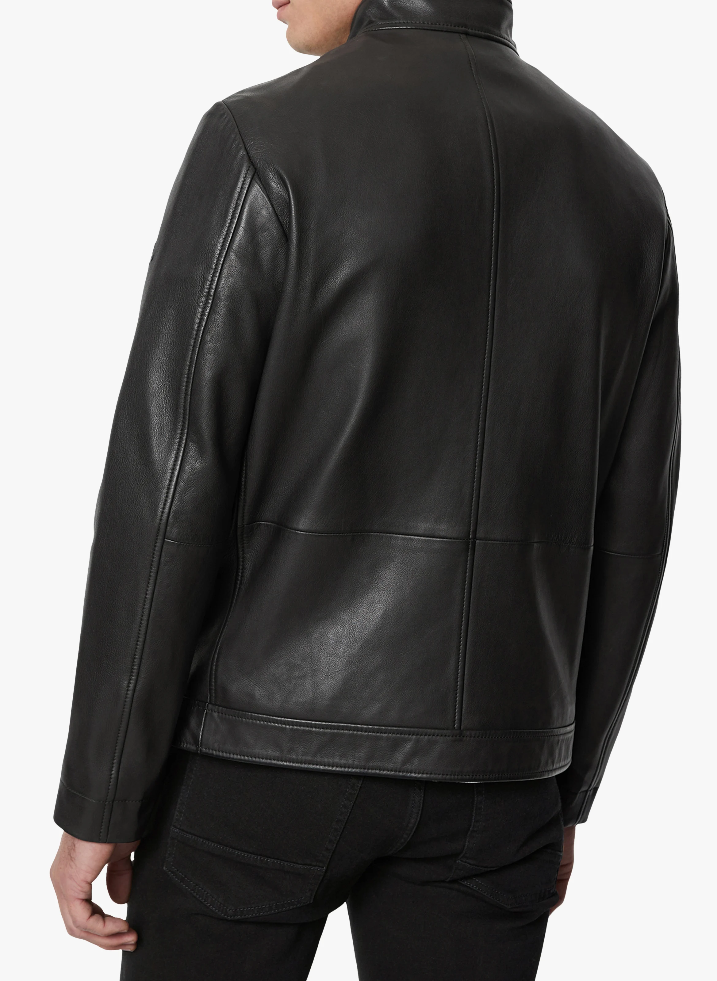 Veste col montant en cuir | Noir