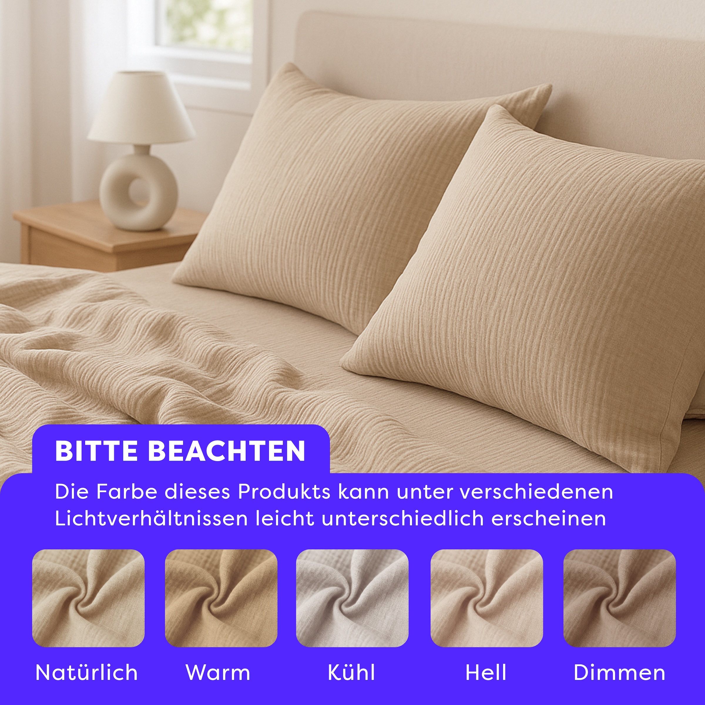 Wolkenfeld Bettwäsche »Wolkenfeld Premium Musselin mit Reissverschluss« 2 tlg. aus 100% Baumwolle – Atmungsaktiv & Weich – inkl. Kissenbezug 80x80