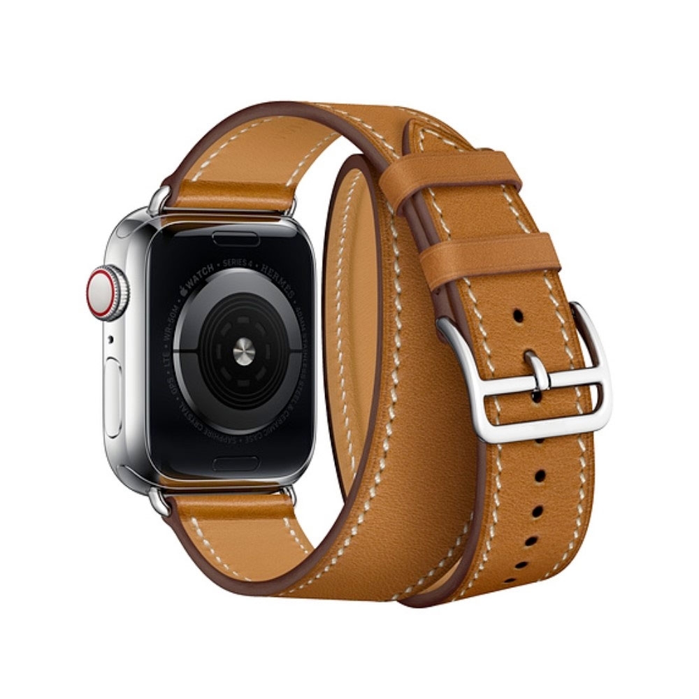 Apple Watch (42/41/40/38 mm) Modisches Ersatz Echtleder Doppelband Armband (One Size) - Braun