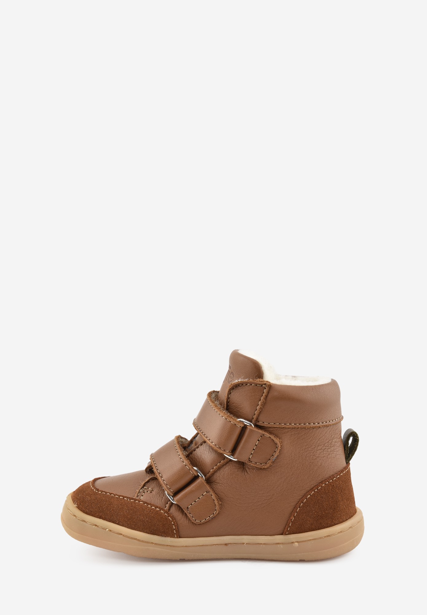 Aubépine High logo Barefoot Wollfutter erste Schritte Cognac Kaki