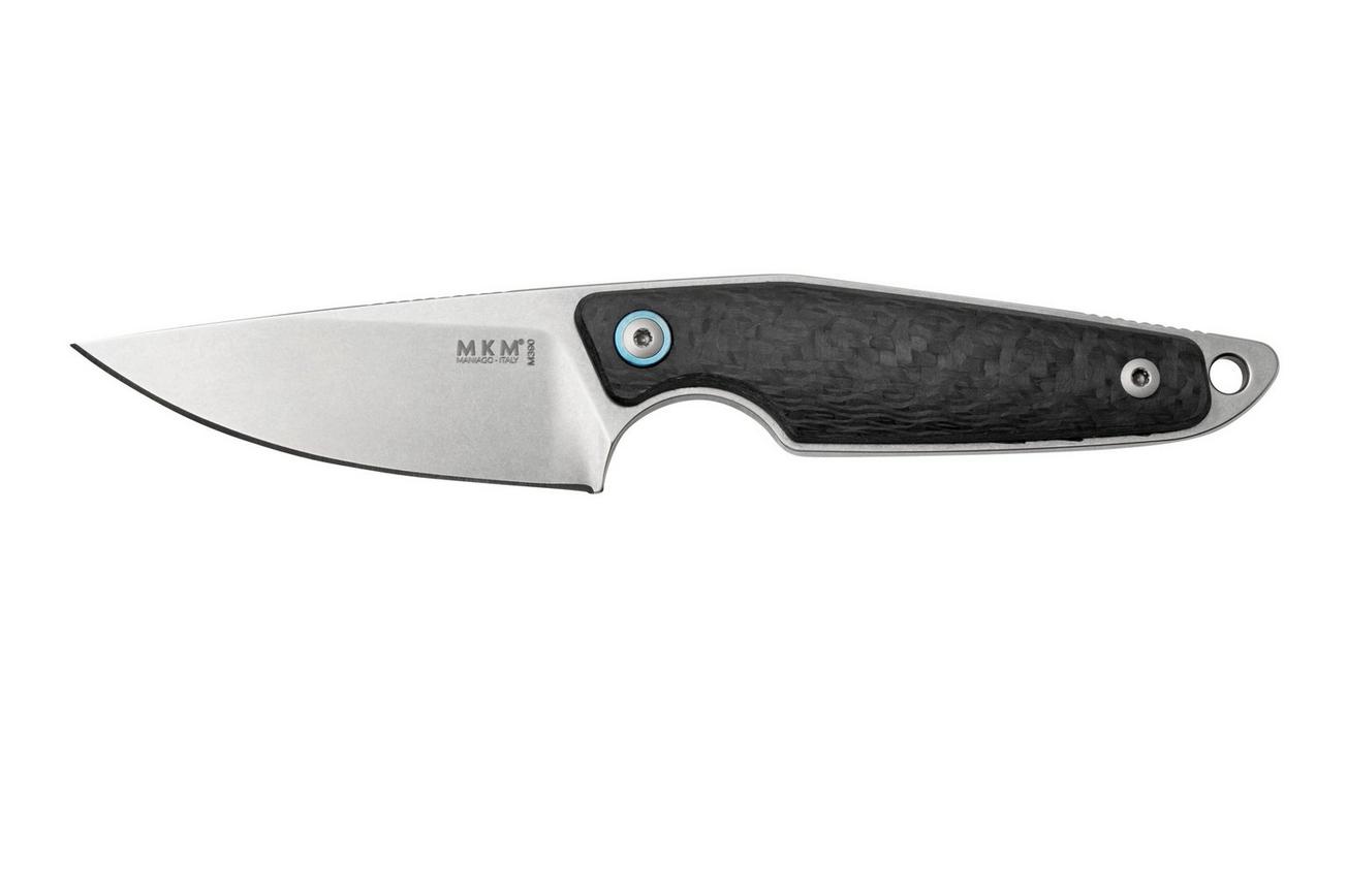 MKM Makro 1 Droppoint, Stonewashed Carbonfiber vaststaand mes, Jesper Voxnaes design
