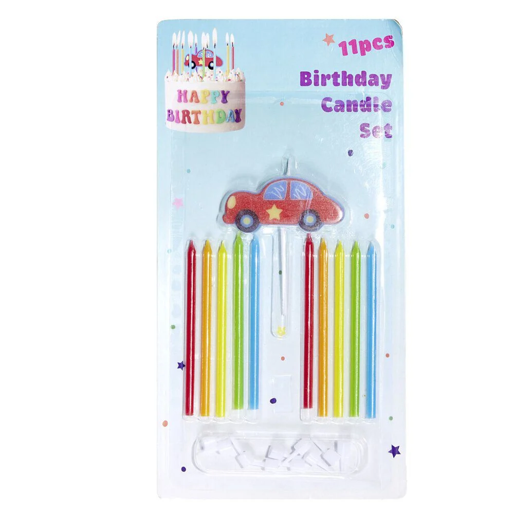 Lot de 10 bougies anniversaire voiture avec support