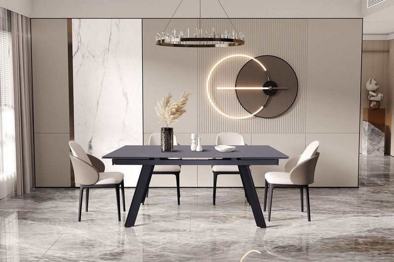 Hera - Uitschuifbare Tafel - Rechthoekig - Steen Zwart - 160-240 cm