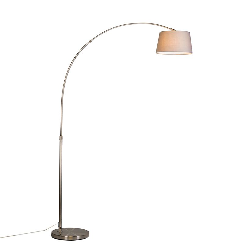 Moderne booglamp staal met grijze stoffen kap - Arc Basic