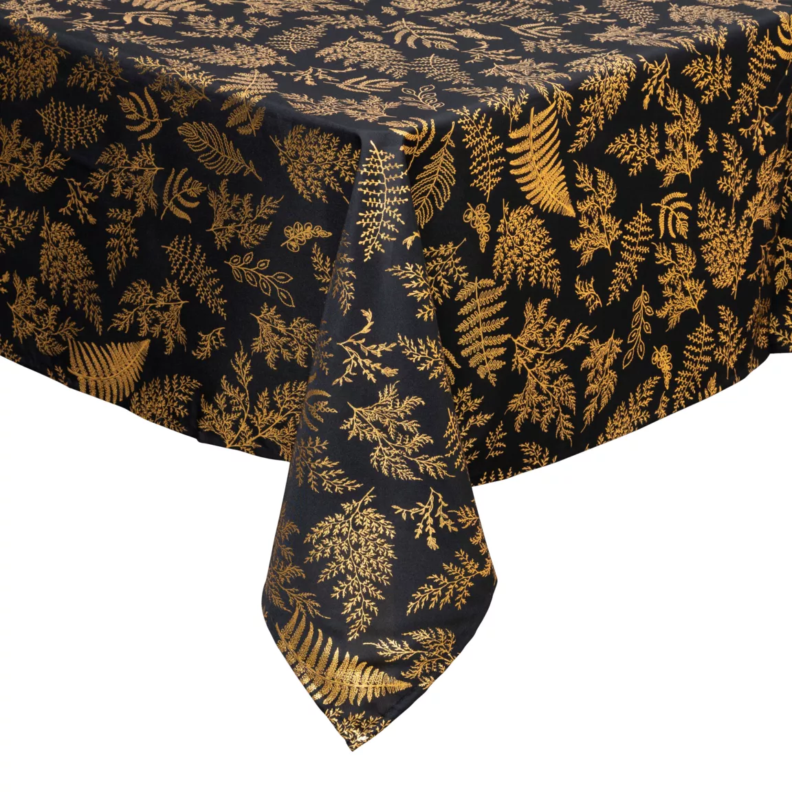 Nappe de Noël rectangulaire anti tache (140 x 240 cm) Feuillage Noir et doré
