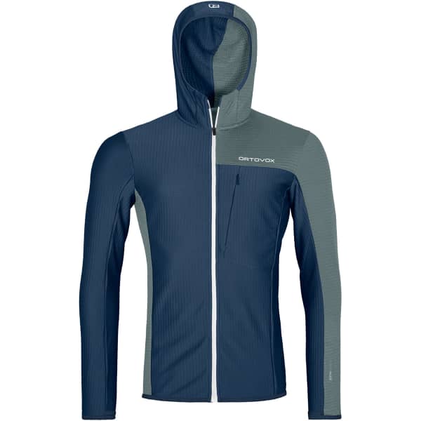 Veste polaire randonnée ORTOVOX FLEECE LIGHT GRID HOODED JKT DEEP OCEAN