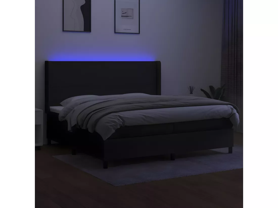 Sommier tapissier et matelas et LED Noir 200x200 cm Tissu