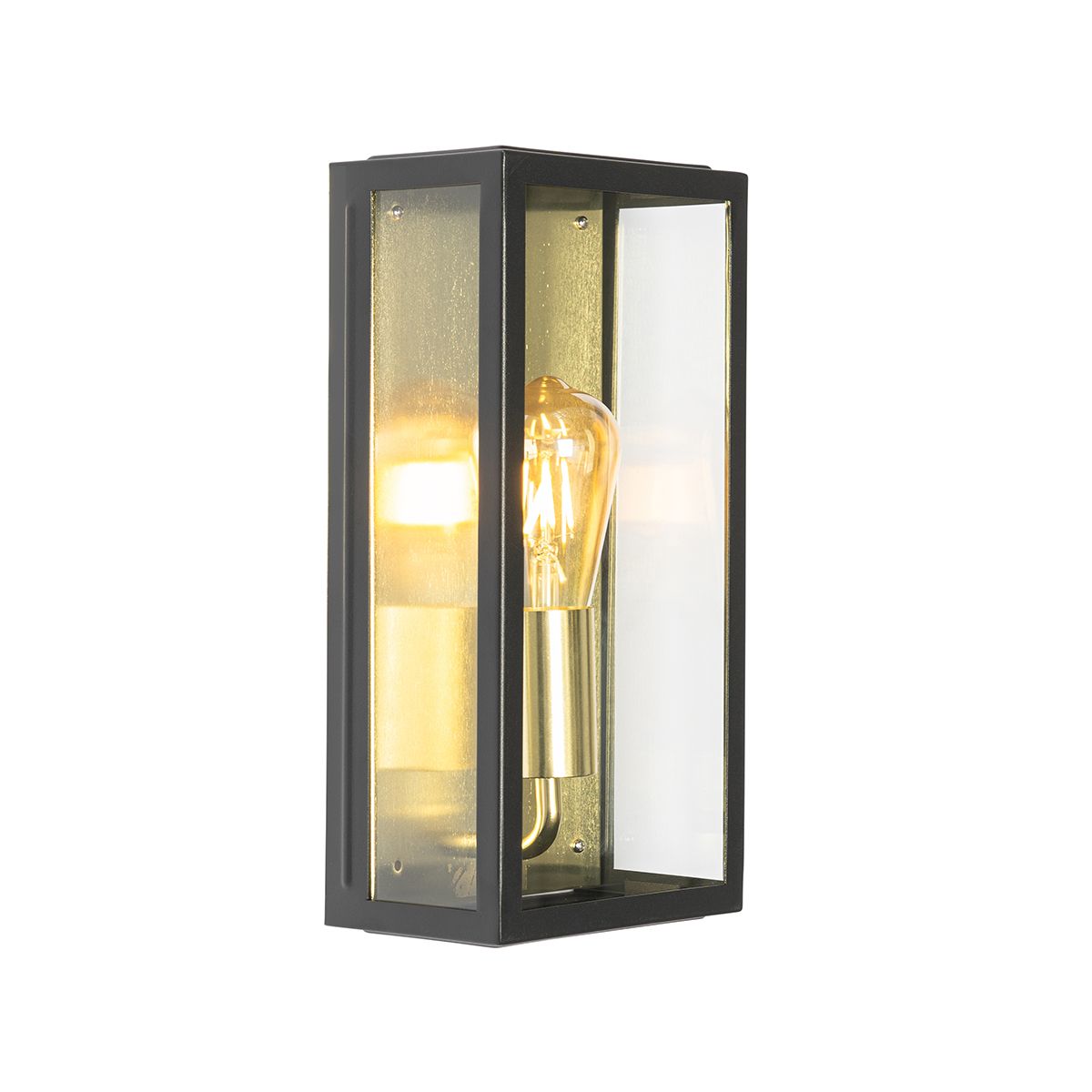 Industriële buiten wandlamp zwart met goud IP44 - Rotterdam