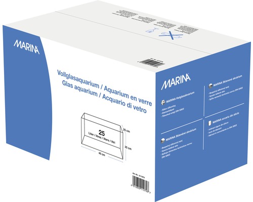 Volledig glazen aquarium Marina 40 x 25 x 24 cm, floatglas, glasdikte 4,0 mm, 25 L