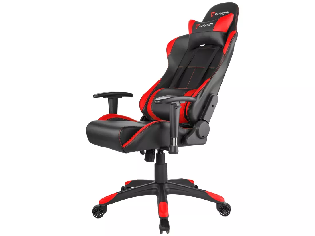 Paracon Rogue Fauteuil de gamer avec oreiller cervical et soutien lombaire, rouge.