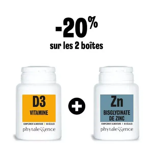 Kit de Defesa Imunológica Phytalessence: Vitamina D3 60 cápsulas + Zinco 60 cápsulas