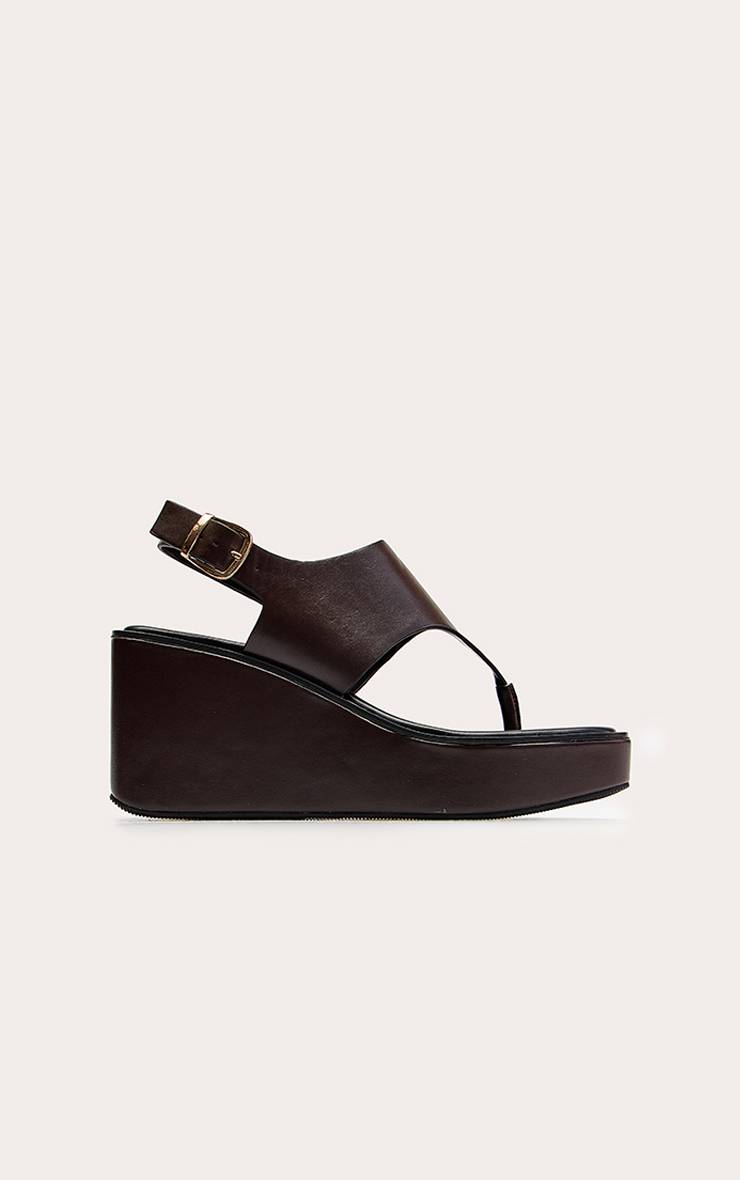 Chocolat Sandales Compensées À Bride Orteil Et Boucle En Synthétiquecuir