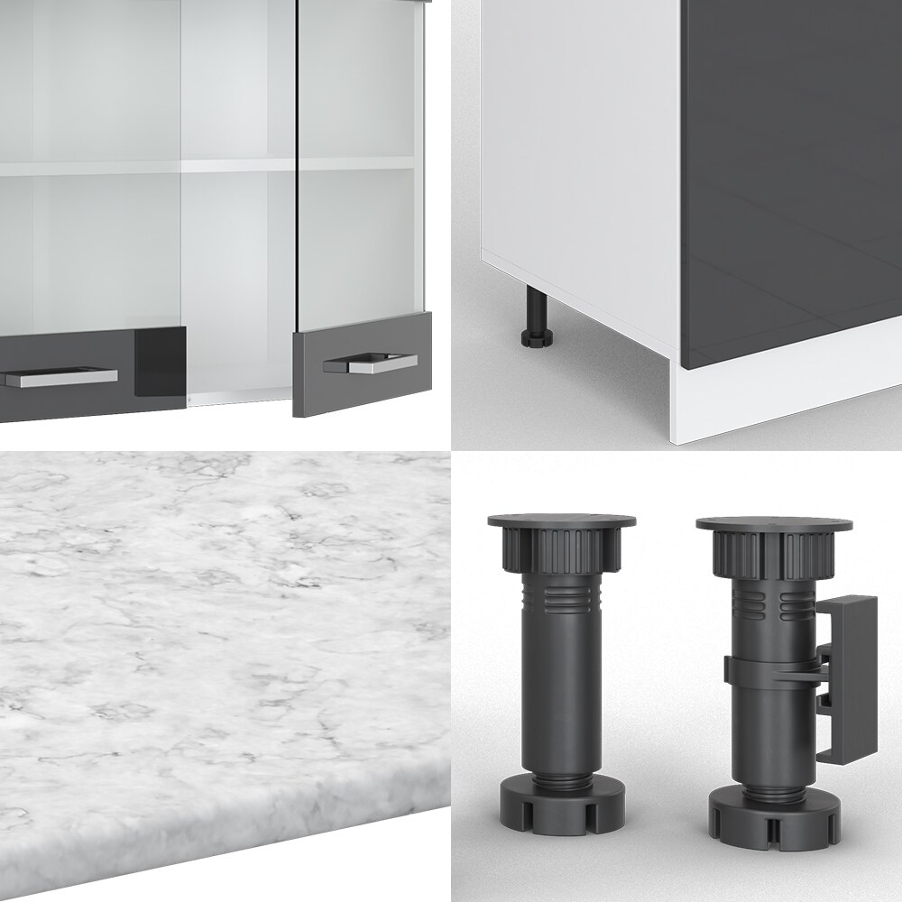 VICCO KÜCHE R-LINE 300CM KÜCHENZEILE KÜCHENBLOCK EINBAUKÜCHE ANTHRAZIT HOCHGLANZ