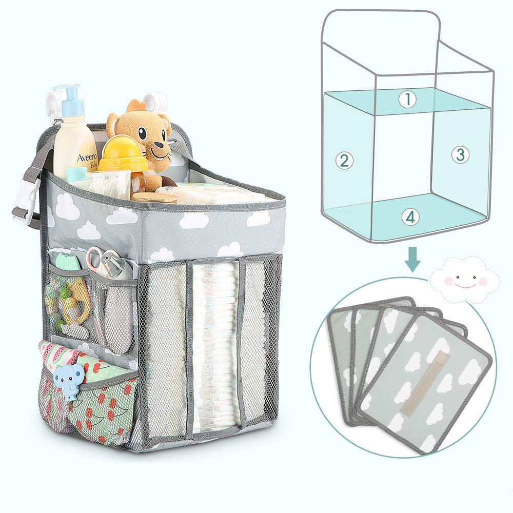 Wickeltisch Organizer Tasche Fächer für Windeln / Pflegeartikel / Kleidung / Spielzeug - Grau