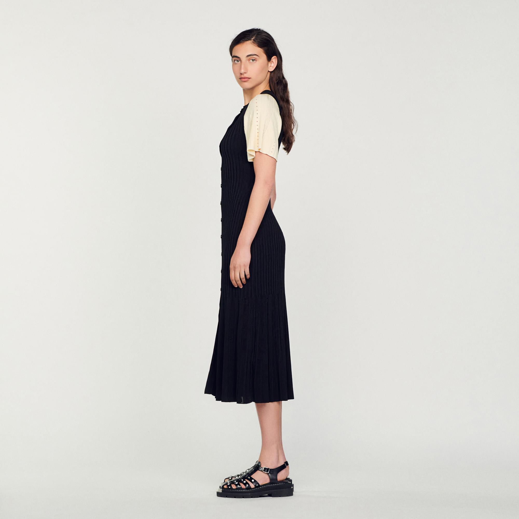 Robe midi en maille bicolore