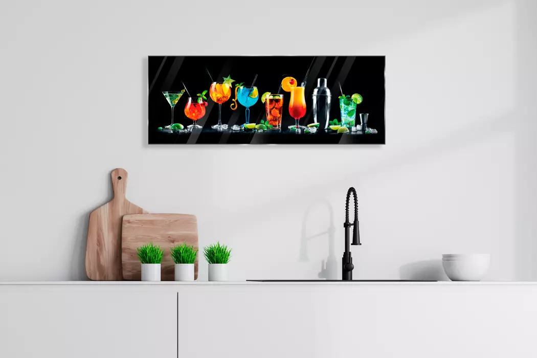 Glasbild 30 x 80 cm Colourful Cocktails I