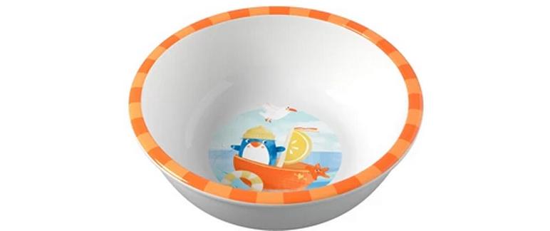 Kinderschüssel Pinguin Orange/WeissKinderschüssel mit Motiv