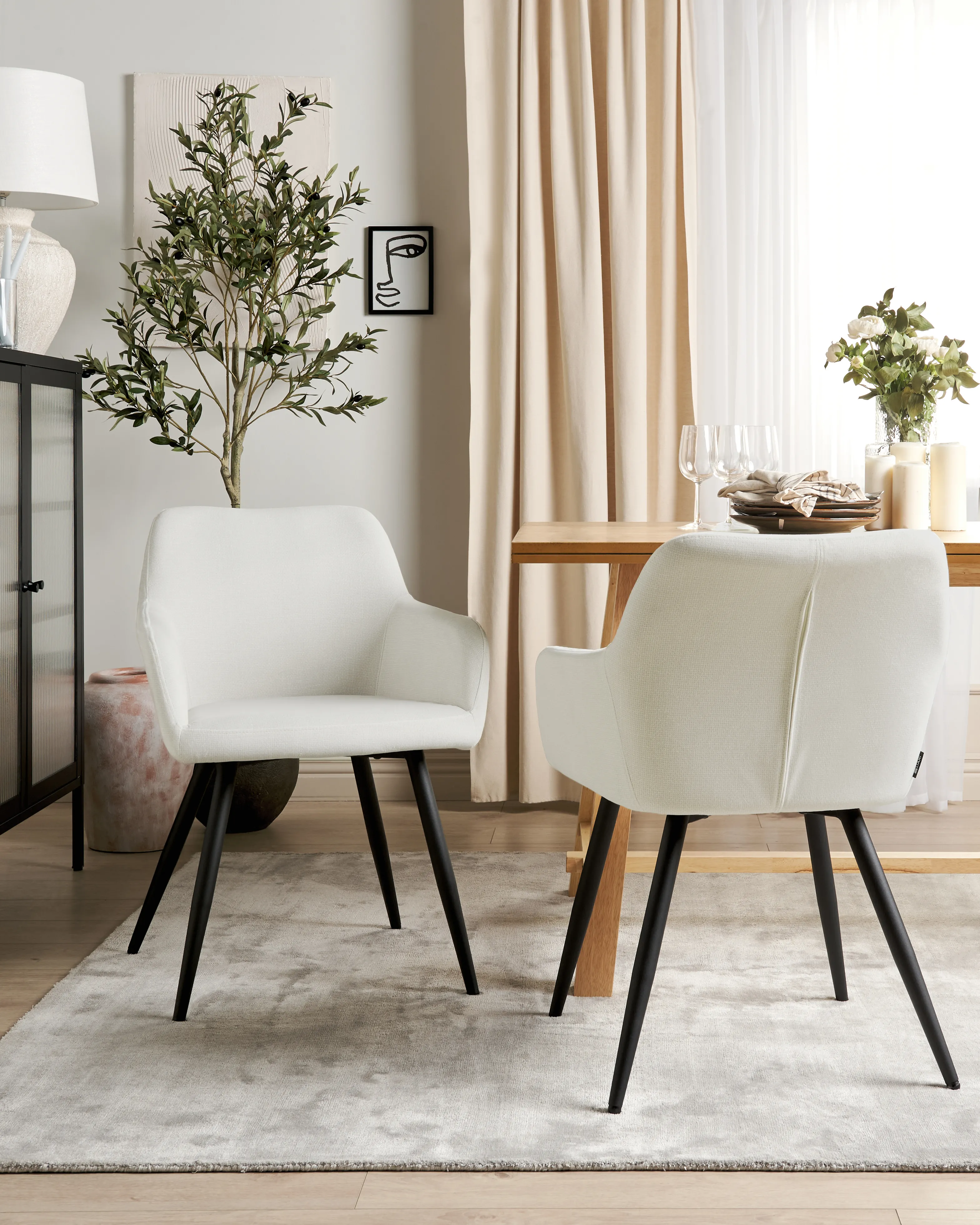 Set van 2 eetkamerstoelen CASMALIA Fluweel Gebroken wit