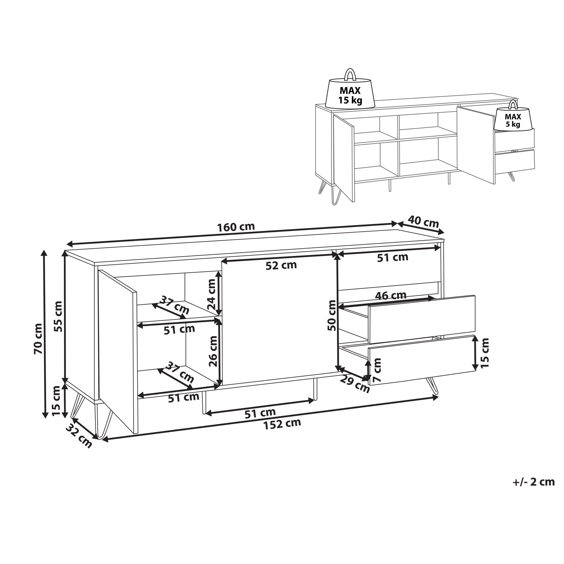 Beliani - CARDIGAN - Dressoir - Lichtbruin - Vezelplaat