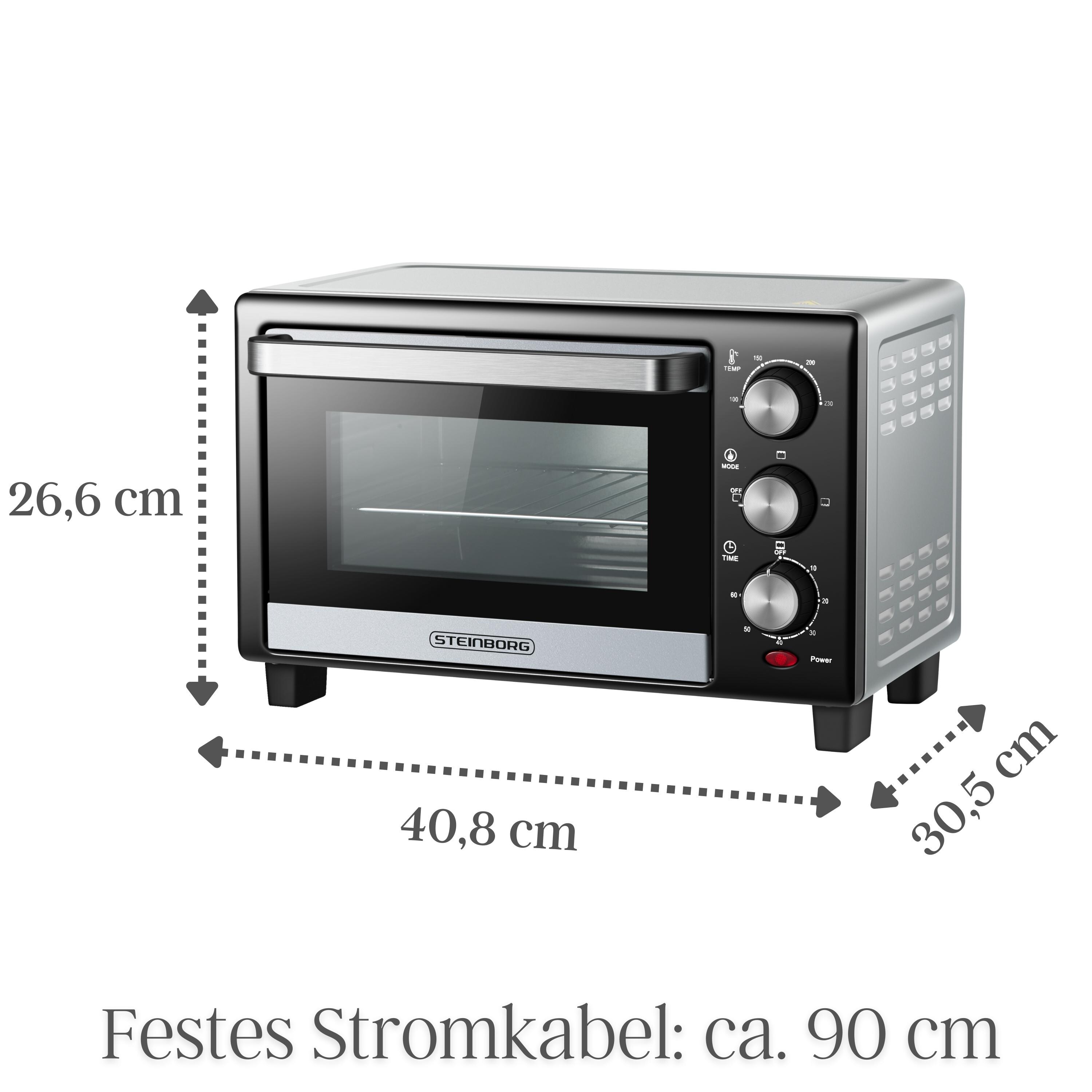 Steinborg Minibackofen 15L Krümelblech 60 min Timer 100-230°C 1200W