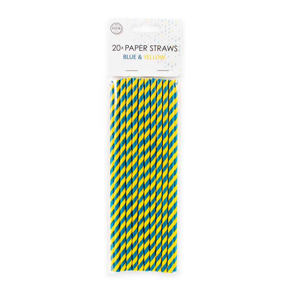 Blauw Gele Rietjes Karton 20st