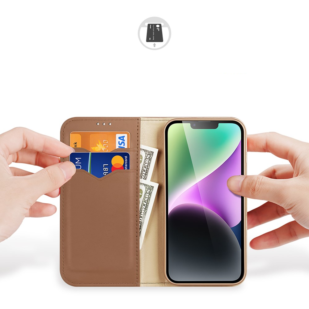 iPhone 15 Flip Wallet Cover Echtleder Tasche (RFID Schutz) - Braun