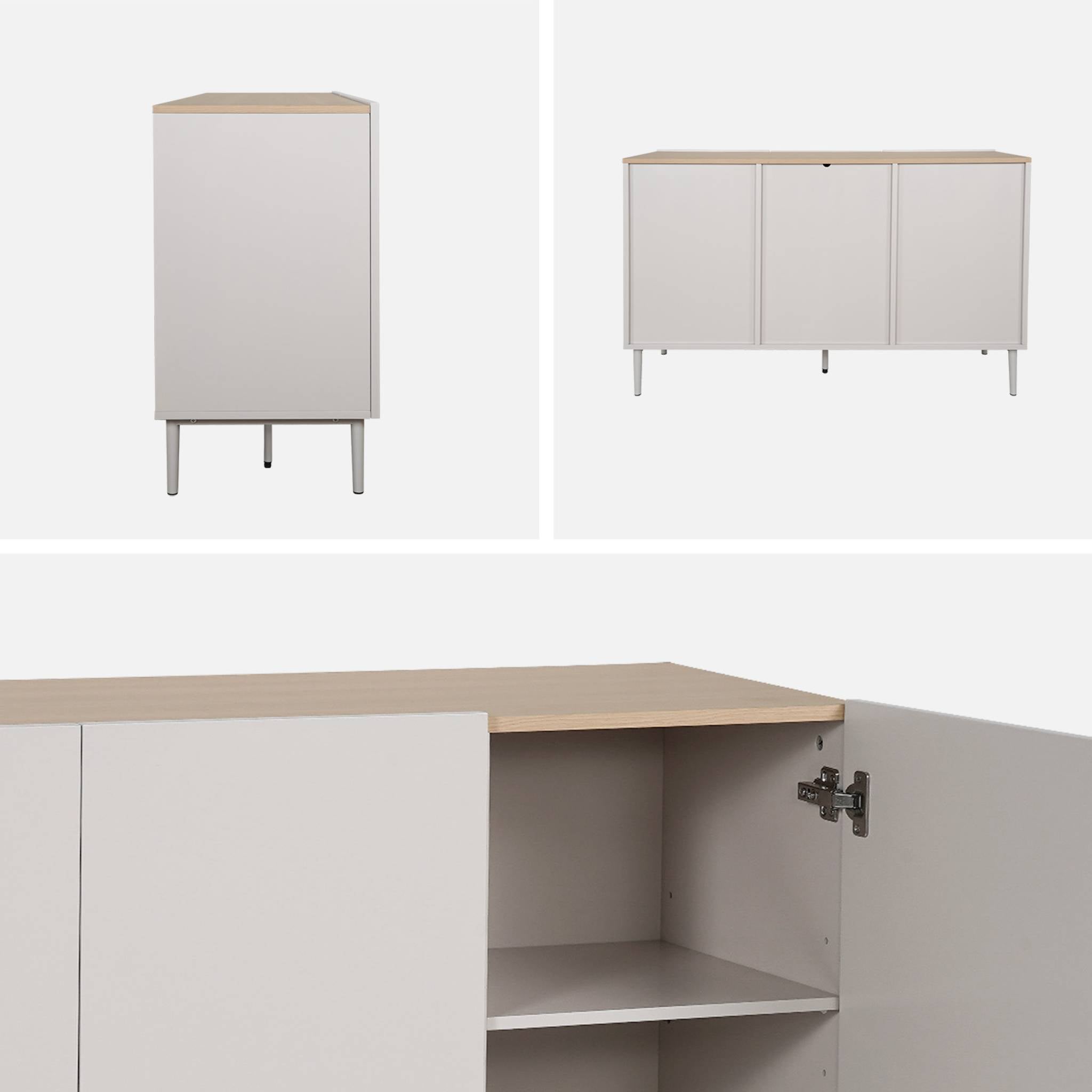 sweeek - Dressoir met 3 deuren metaal en houtdecor 120cm