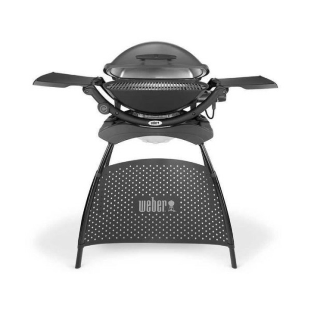 Barbecue électrique q2400 avec stand - grille acier 55x39 cm - couvercle avec réflecteur de chaleur - gris