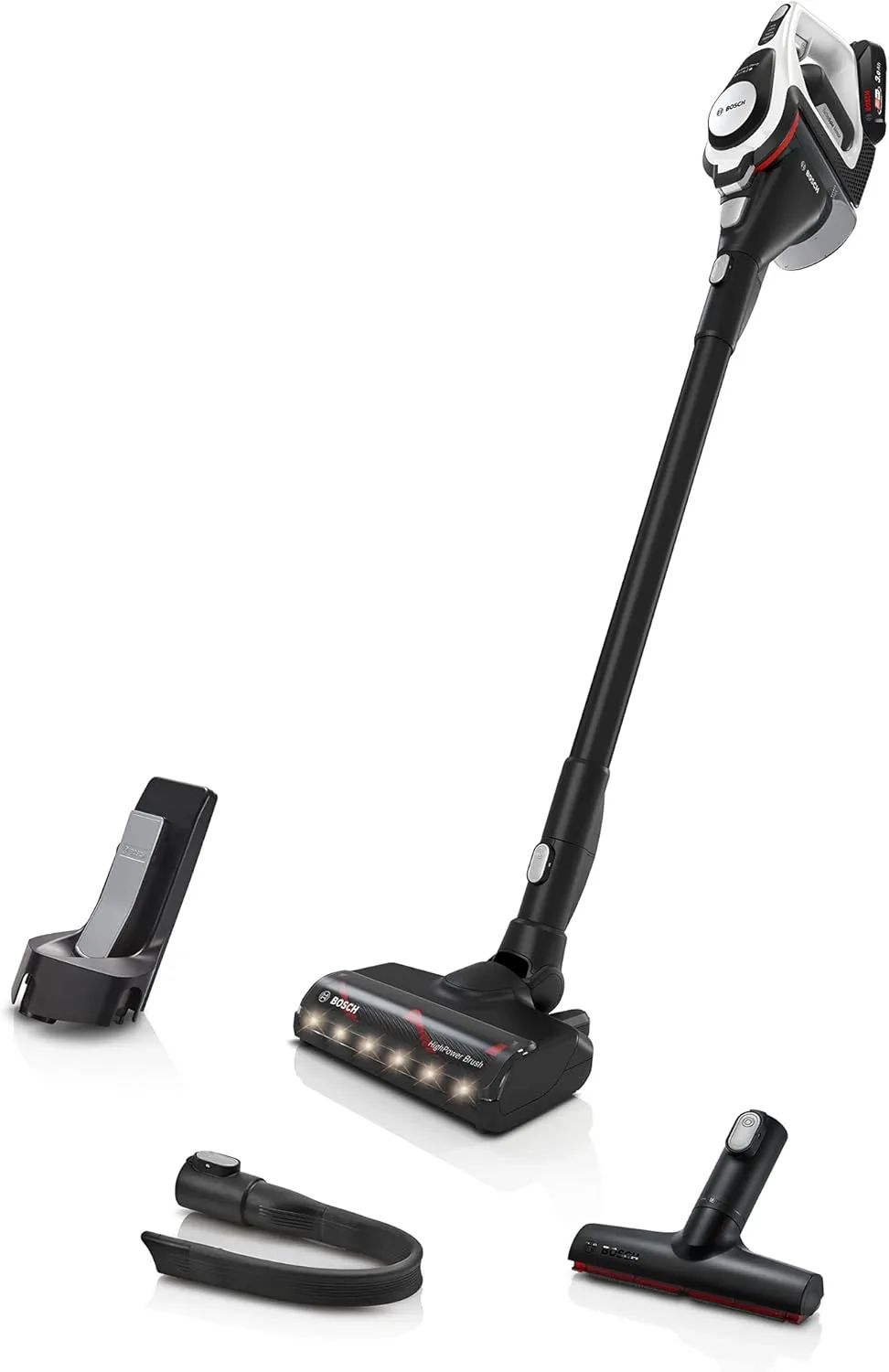 Bosch Akku-Staubsauger Unlimited Gen2 Serie 8 BKS8214W, beutellos, bis 45 Min Laufzeit, austauschbarer Akku, LED-Beleuchtung, automatische Anpassung an alle Bodenarten, XXL-Polsterdüse, weiß