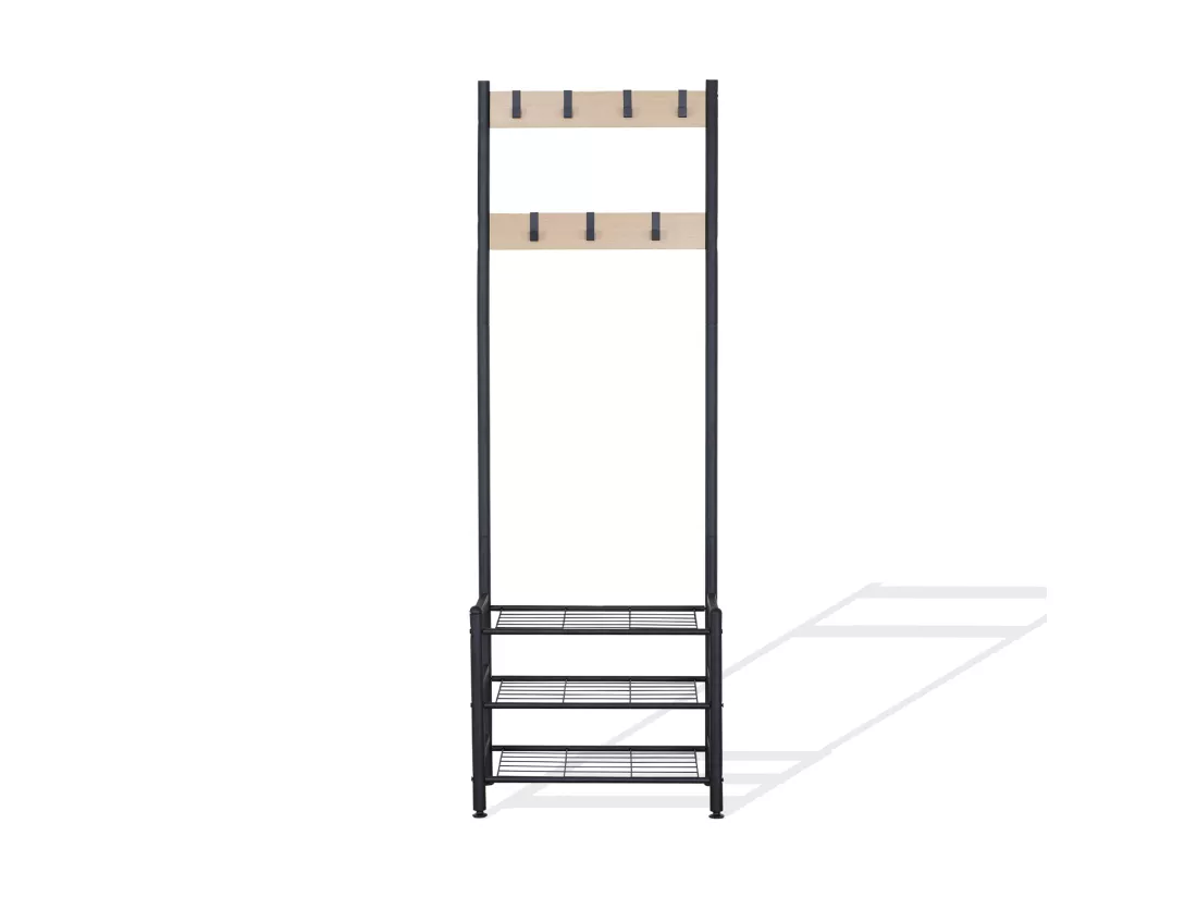Porte manteaux d'entrée avec 3 étagères à chaussures en bois et métal