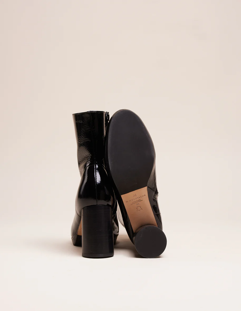 Bottines à talons Serena - Cuir plissé verni noir